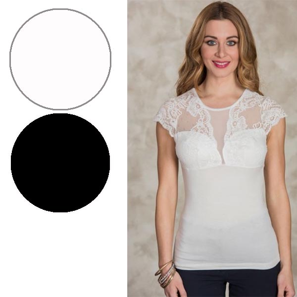 在庫一掃セール SALE 秋冬イタリア インポート ブランド カットソー  ANTONELLA 64001 レース切替半袖カットソー　2色