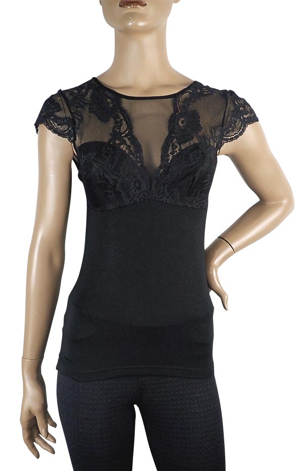 在庫一掃セール SALE 秋冬イタリア インポート ブランド カットソー  ANTONELLA 64001 レース切替半袖カットソー　2色