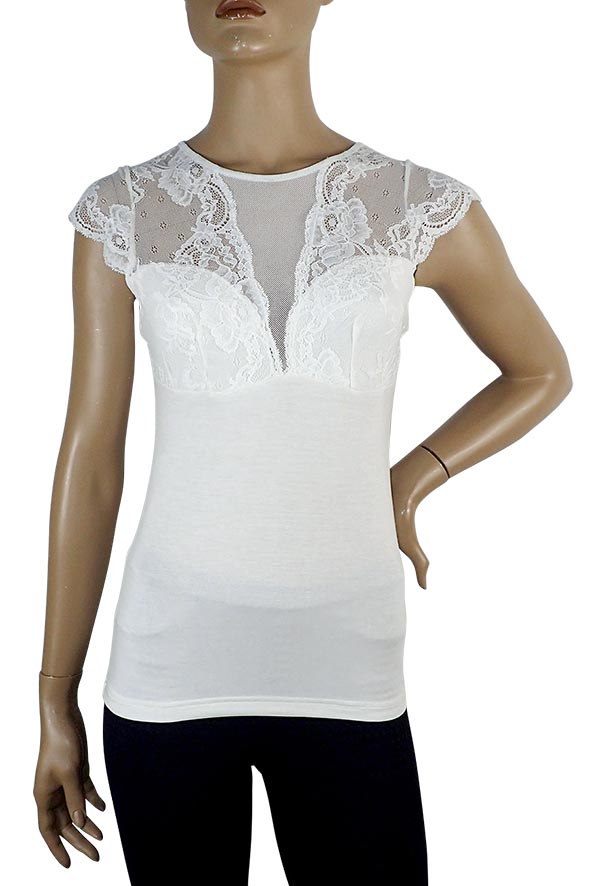 在庫一掃セール SALE 秋冬イタリア インポート ブランド カットソー  ANTONELLA 64001 レース切替半袖カットソー　2色