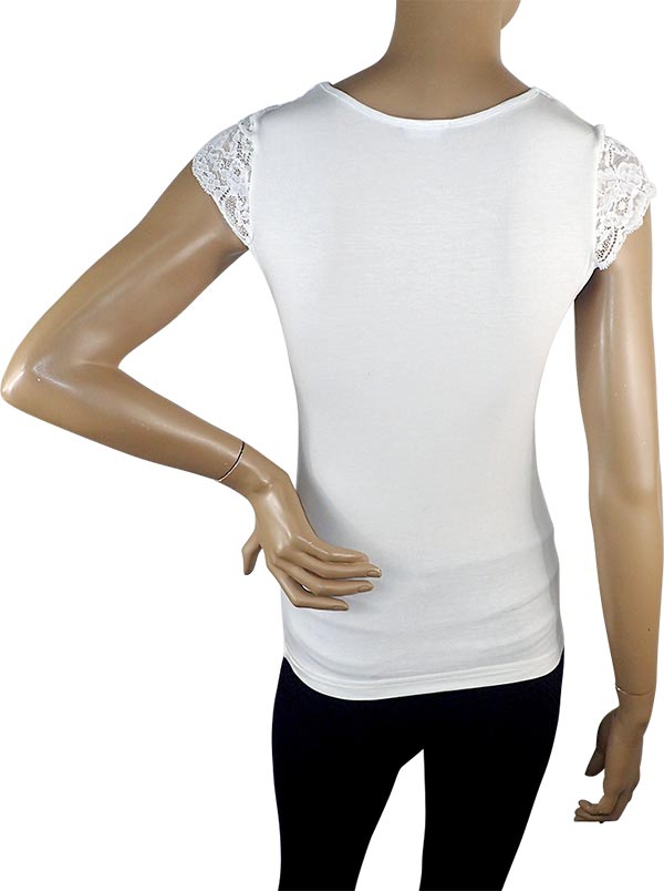 在庫一掃セール SALE 秋冬イタリア インポート ブランド カットソー  ANTONELLA 64001 レース切替半袖カットソー　2色