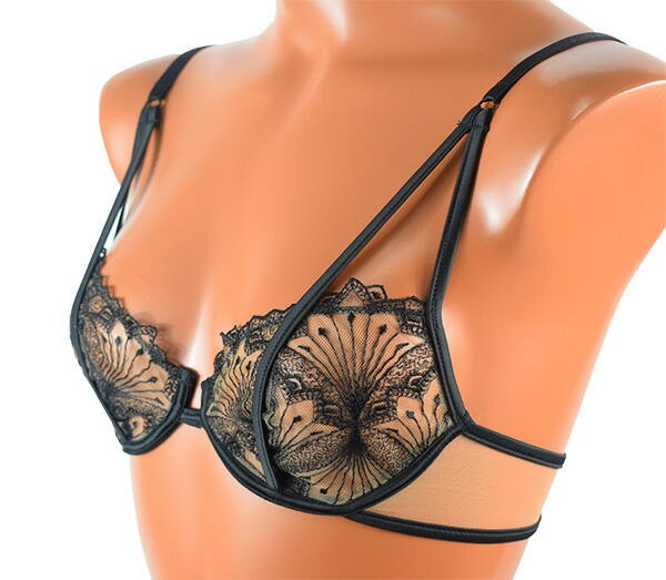 イタリア インポート ブランド ランジェリー JOLIDON S2276 シースルー刺繍ノーパッドブラ 黒