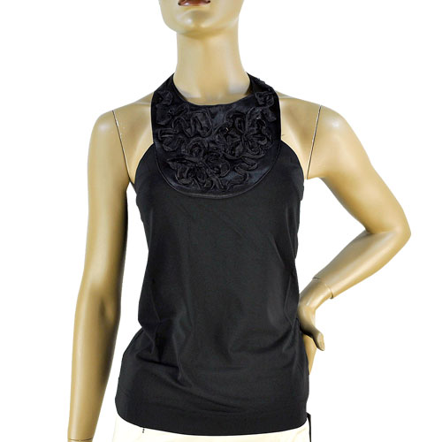 在庫一掃セール 春夏 インポート カットソー ELEONORA AMADEI カクテルコレクション リボン刺繍ホルターネックトップ 黒 