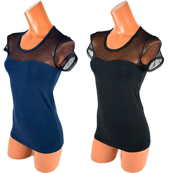 イタリアインポートカットソー COTONELLA G344 チュールレース切替カットソー　2色