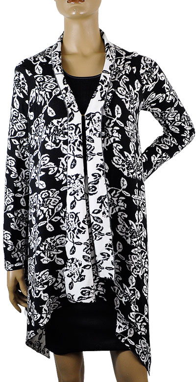 在庫一掃セール SALE 秋冬 イタリア インポート ニット ELEONORA AMADEI 花柄カーディガン 白黒