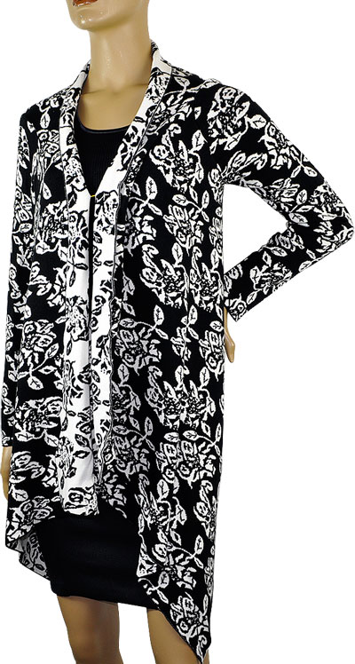 在庫一掃セール SALE 秋冬 イタリア インポート ニット ELEONORA AMADEI 花柄カーディガン 白黒