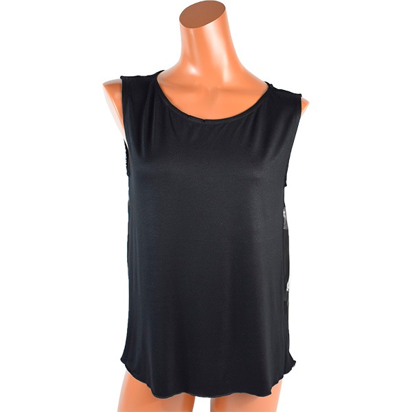 イタリアインポートカットソー JADEA 4161 花柄切替ノースリーブカットソー 黒