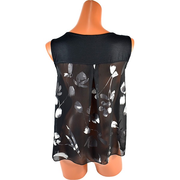 イタリアインポートカットソー JADEA 4161 花柄切替ノースリーブカットソー 黒