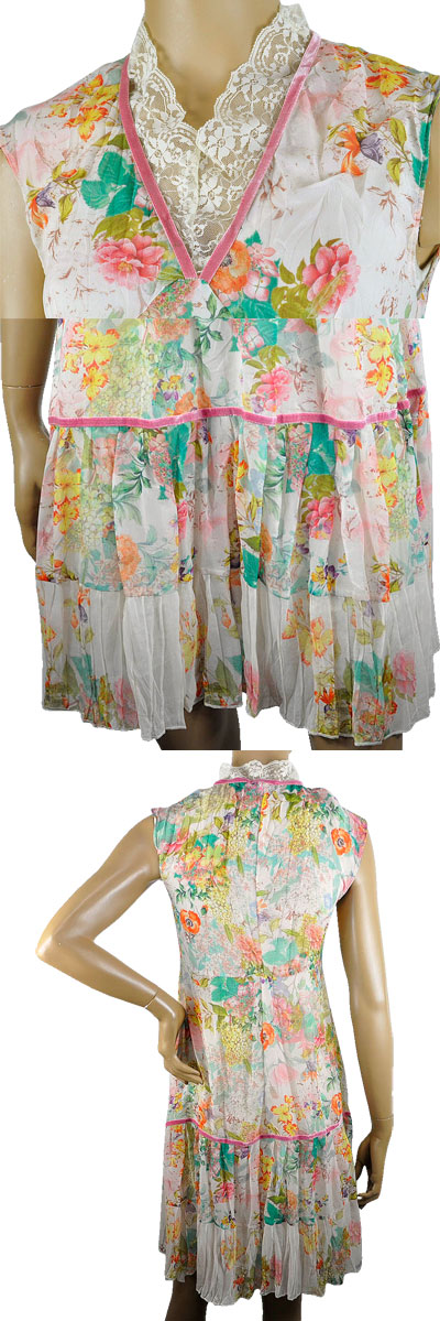 在庫一掃セール 春夏 インポート ワンピース IKO 2枚重ね花柄ワンピース ベージュ系