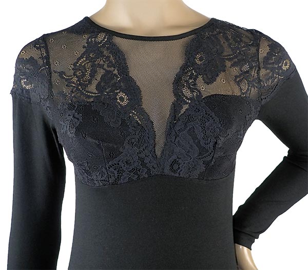在庫一掃セール SALE 秋冬イタリア インポート ブランド カットソー  ANTONELLA 64002 レース切替長袖カットソー　黒