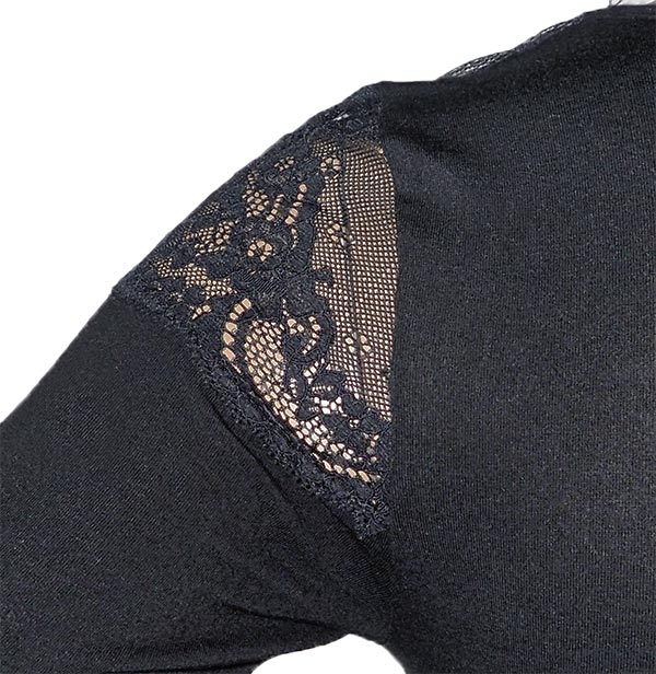 在庫一掃セール SALE 秋冬イタリア インポート ブランド カットソー  ANTONELLA 64002 レース切替長袖カットソー　黒