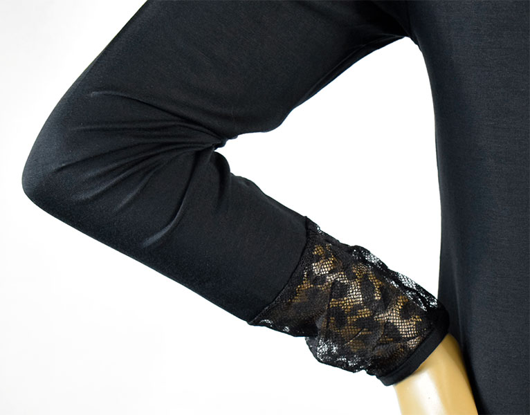 イタリア インポート ブランド カットソー COTONELLA  GD478 アニマル柄切替ロングカットソー 黒