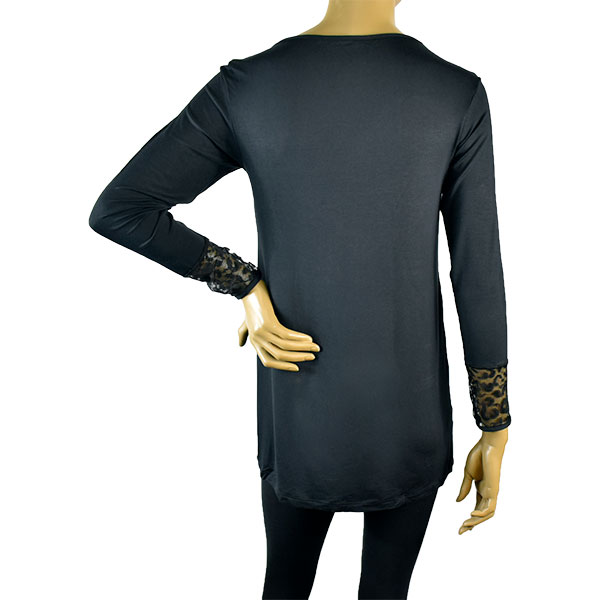 イタリア インポート ブランド カットソー COTONELLA  GD478 アニマル柄切替ロングカットソー 黒