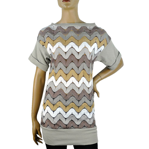 在庫一掃セール 春夏 イタリア インポート ニット RINASCIMENTO ジグザグ編みチュニックニット ベージュ系