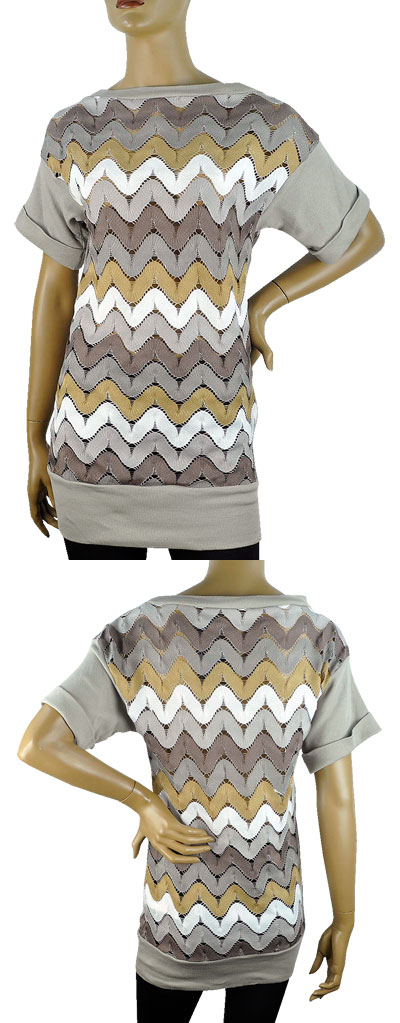 在庫一掃セール 春夏 イタリア インポート ニット RINASCIMENTO ジグザグ編みチュニックニット ベージュ系