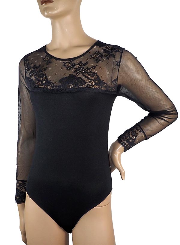 在庫一掃セール SALE 秋冬イタリア インポート ブランド カットソー ANTONELLA 64003 レース切替ボディー 黒