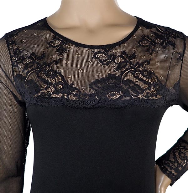 在庫一掃セール SALE 秋冬イタリア インポート ブランド カットソー ANTONELLA 64003 レース切替ボディー 黒