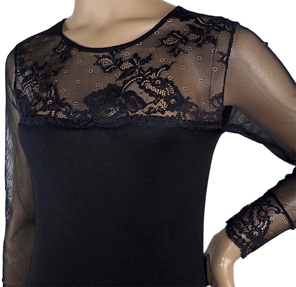 在庫一掃セール SALE 秋冬イタリア インポート ブランド カットソー ANTONELLA 64003 レース切替ボディー 黒