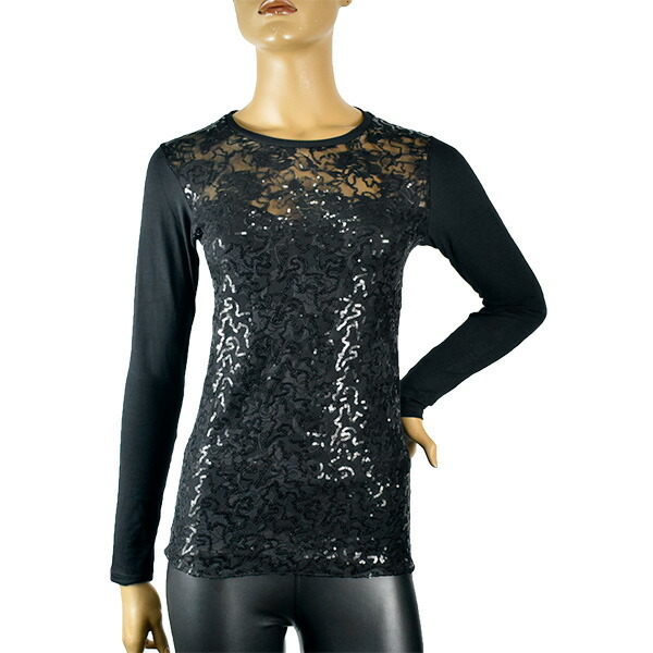 イタリアブランドカットソー JADEA 4450 スパンコール刺しゅうカットソー　黒