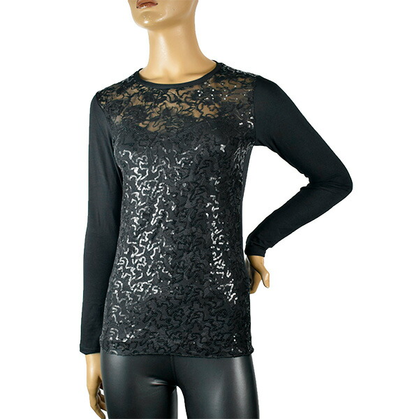 イタリアブランドカットソー JADEA 4450 スパンコール刺しゅうカットソー　黒