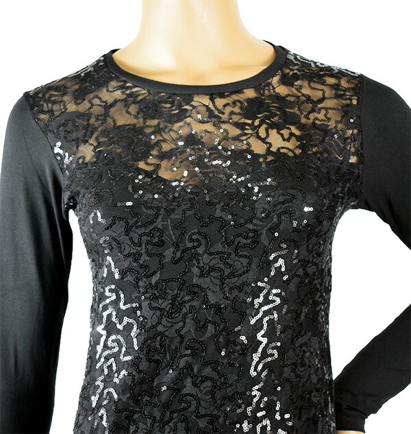 イタリアブランドカットソー JADEA 4450 スパンコール刺しゅうカットソー　黒