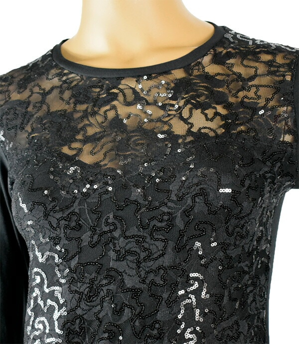 イタリアブランドカットソー JADEA 4450 スパンコール刺しゅうカットソー　黒