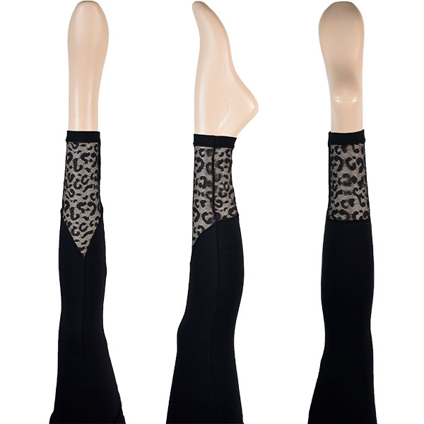 イタリア インポート ブランド レギンス COTONELLA  GD479 アニマル柄切替コットンレギンス 黒