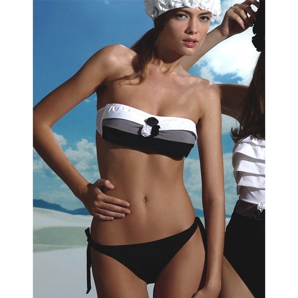 在庫一掃セール インポート水着 PRELUDE YF47 フリルバンドゥ水着ビキニ 白黒