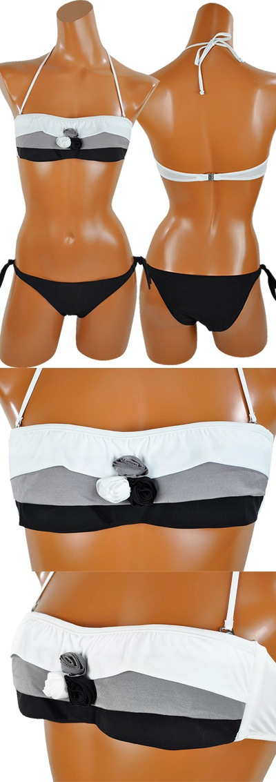 在庫一掃セール インポート水着 PRELUDE YF47 フリルバンドゥ水着ビキニ 白黒