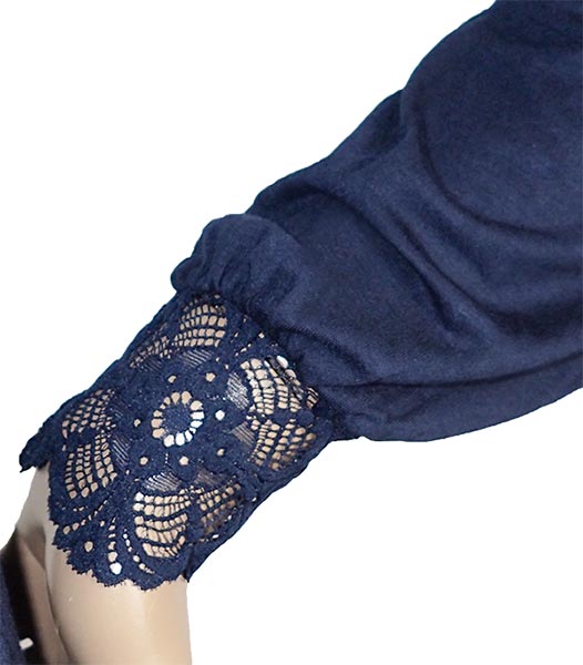 在庫一掃セール SALE 秋冬イタリア インポート ブランド カットソー  ANTONELLA 64014 レース切替長袖カットソー　ブルー