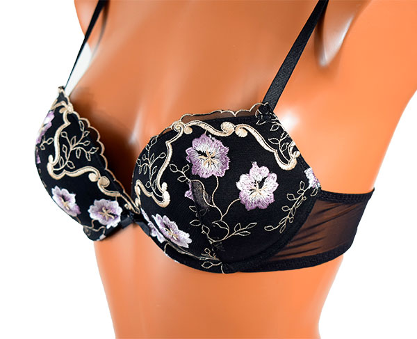 イタリアインポートランジェリー SieLEI 6638 花柄刺繍スーパープッシュアップブラ・ショーツセット　3色