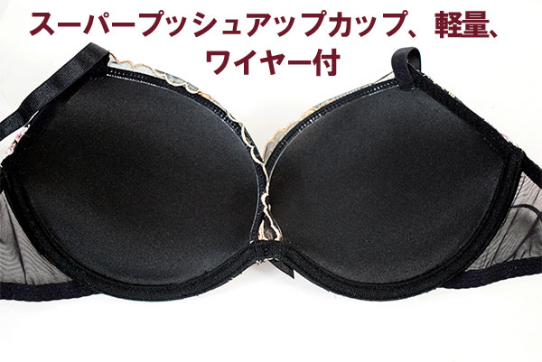 イタリアインポートランジェリー SieLEI 6638 花柄刺繍スーパープッシュアップブラ・ショーツセット　3色