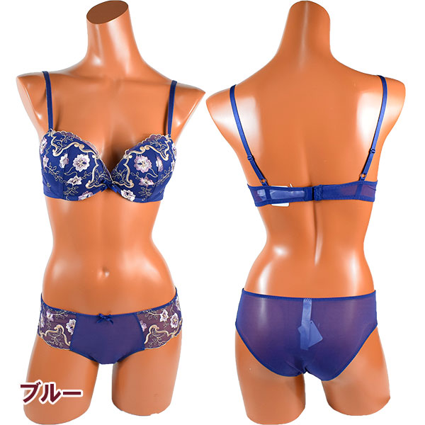 イタリアインポートランジェリー SieLEI 6638 花柄刺繍スーパープッシュアップブラ・ショーツセット　3色