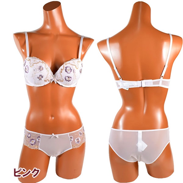 イタリアインポートランジェリー SieLEI 6638 花柄刺繍スーパープッシュアップブラ・ショーツセット　3色