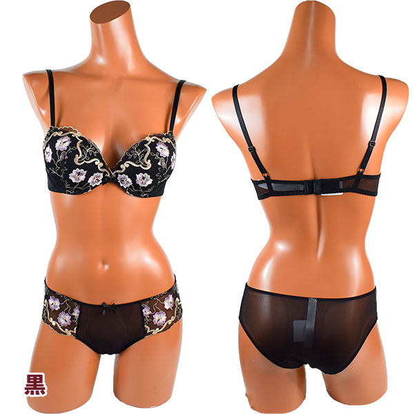 イタリアインポートランジェリー SieLEI 6638 花柄刺繍スーパープッシュアップブラ・ショーツセット　3色