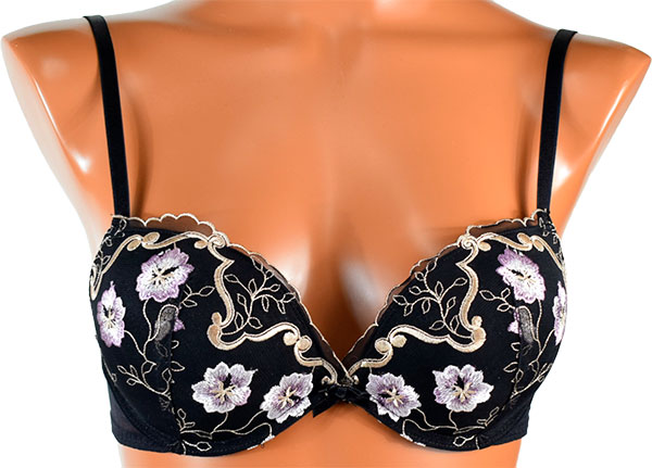 イタリアインポートランジェリー SieLEI 6638 花柄刺繍スーパープッシュアップブラ・ショーツセット　3色
