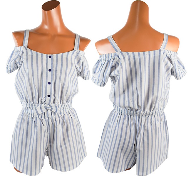 ★在庫一掃セール★イタリアインポートパジャマ NOTTINGHAM 33556 オフショルダーコットンパジャマ　ブルー・白