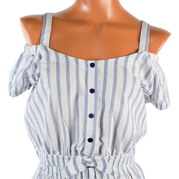 ★在庫一掃セール★イタリアインポートパジャマ NOTTINGHAM 33556 オフショルダーコットンパジャマ　ブルー・白