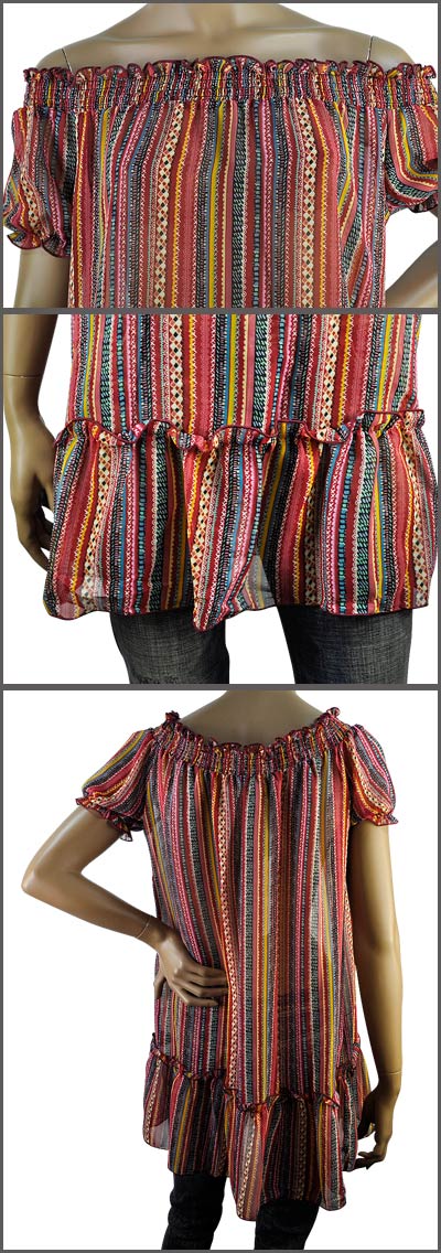 在庫一掃セール 春夏 インポート チュニック MONELLA エスニック柄オフショールダーチュニック