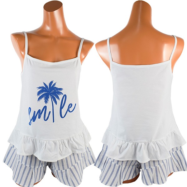 在庫一掃セール イタリアインポートパジャマ NOTTINGHAM 33557 ショートパンツコットンパジャマ　ブルー・白