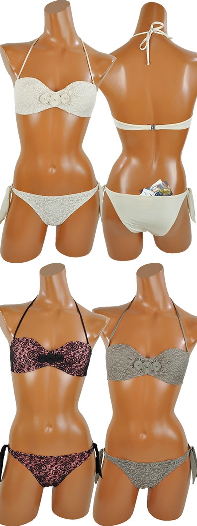 ★在庫一掃セール★ インポート水着 PRELUDE YF50 レースバンドゥ水着ビキニ アイボリー トープベージュ 黒 