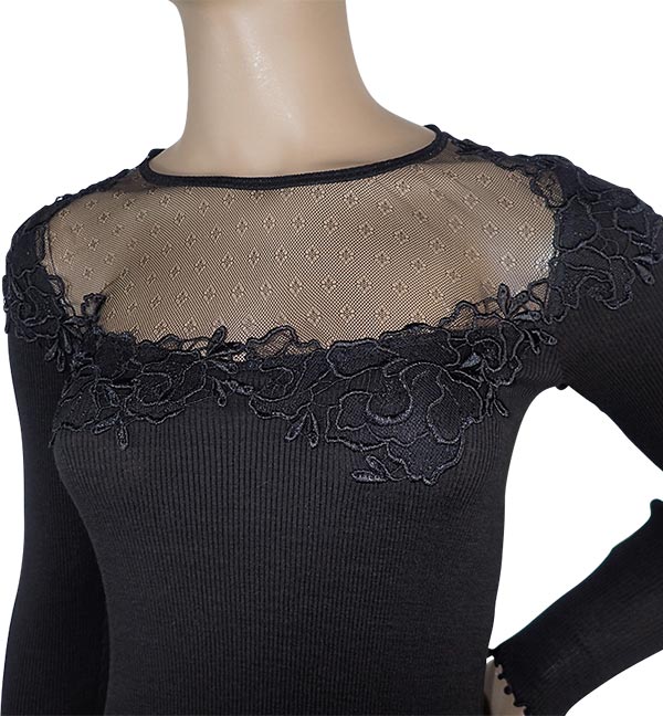 在庫一掃セール SALE 秋冬高級 イタリア ブランド ニット MORETTA 5736 レース切替ウール・シルクシームレスリブニット 2色