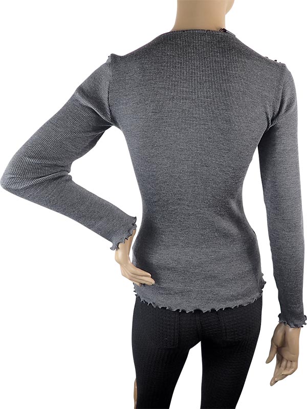 在庫一掃セール SALE 秋冬高級 イタリア ブランド ニット MORETTA 5736 レース切替ウール・シルクシームレスリブニット 2色