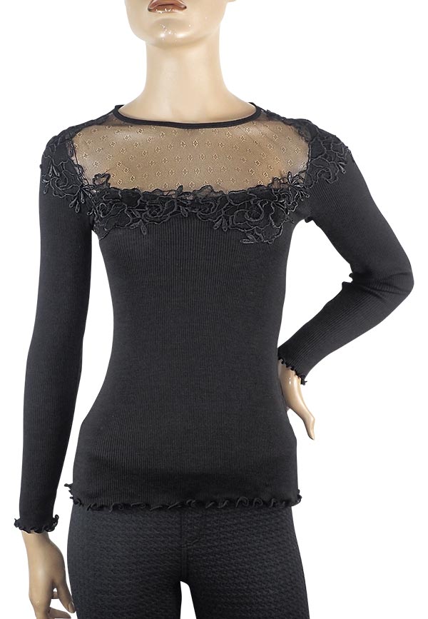 在庫一掃セール SALE 秋冬高級 イタリア ブランド ニット MORETTA 5736 レース切替ウール・シルクシームレスリブニット 2色