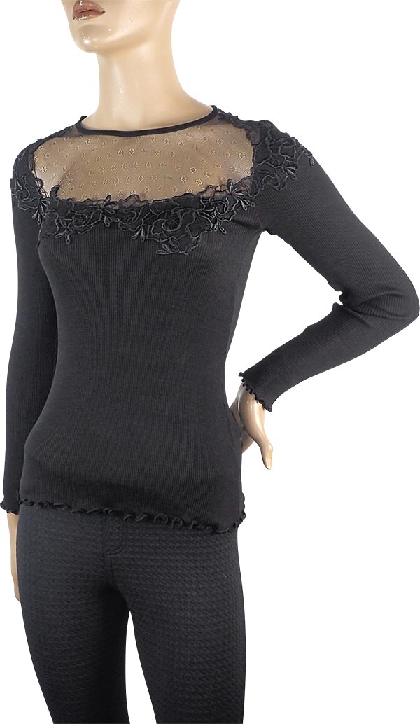 在庫一掃セール SALE 秋冬高級 イタリア ブランド ニット MORETTA 5736 レース切替ウール・シルクシームレスリブニット 2色