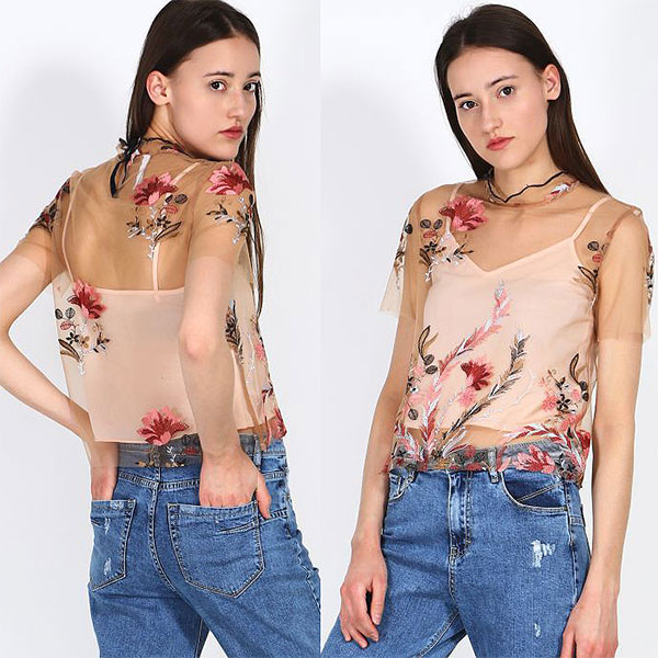 在庫一掃セール SALE 春夏 インポート カットソー IMPERIAL 刺繍カットソー　インナー付　ベージュ