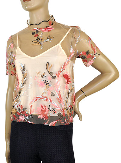 在庫一掃セール SALE 春夏 インポート カットソー IMPERIAL 刺繍カットソー　インナー付　ベージュ