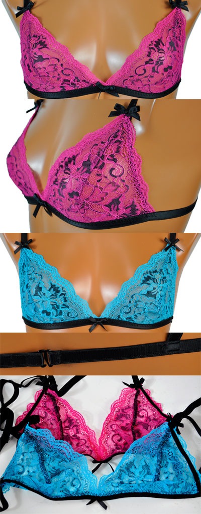 在庫一掃セール イタリア インポート ランジェリー DEMONIQ BRIGITTE レースランジェリー 3点セット ブルー ピンク