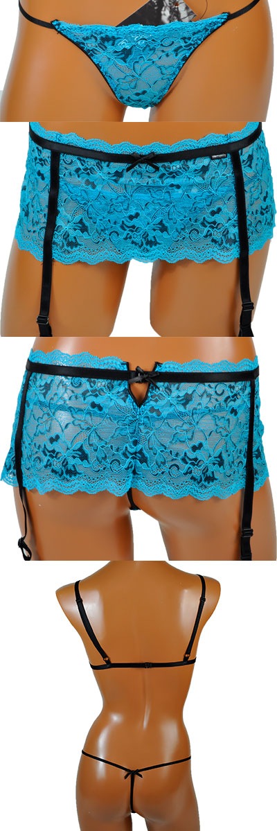 在庫一掃セール イタリア インポート ランジェリー DEMONIQ BRIGITTE レースランジェリー 3点セット ブルー ピンク