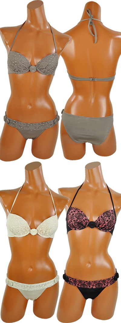 在庫一掃セール  インポート水着 PRELUDE YF48 レースプッシュアップ水着ビキニ アイボリー トープベージュ 黒 