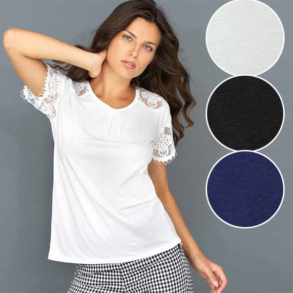 在庫一掃セール SALE 春夏大きいサイズ有イタリアブランドカットソー PRIMA CLASSE 33506 レース切替コットンカットソー 3色